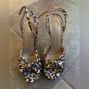 Aquazzura satin leopard ankle heels